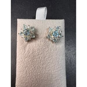 Vintage blue topaz and cz sterling silver snowflake stud earrings
